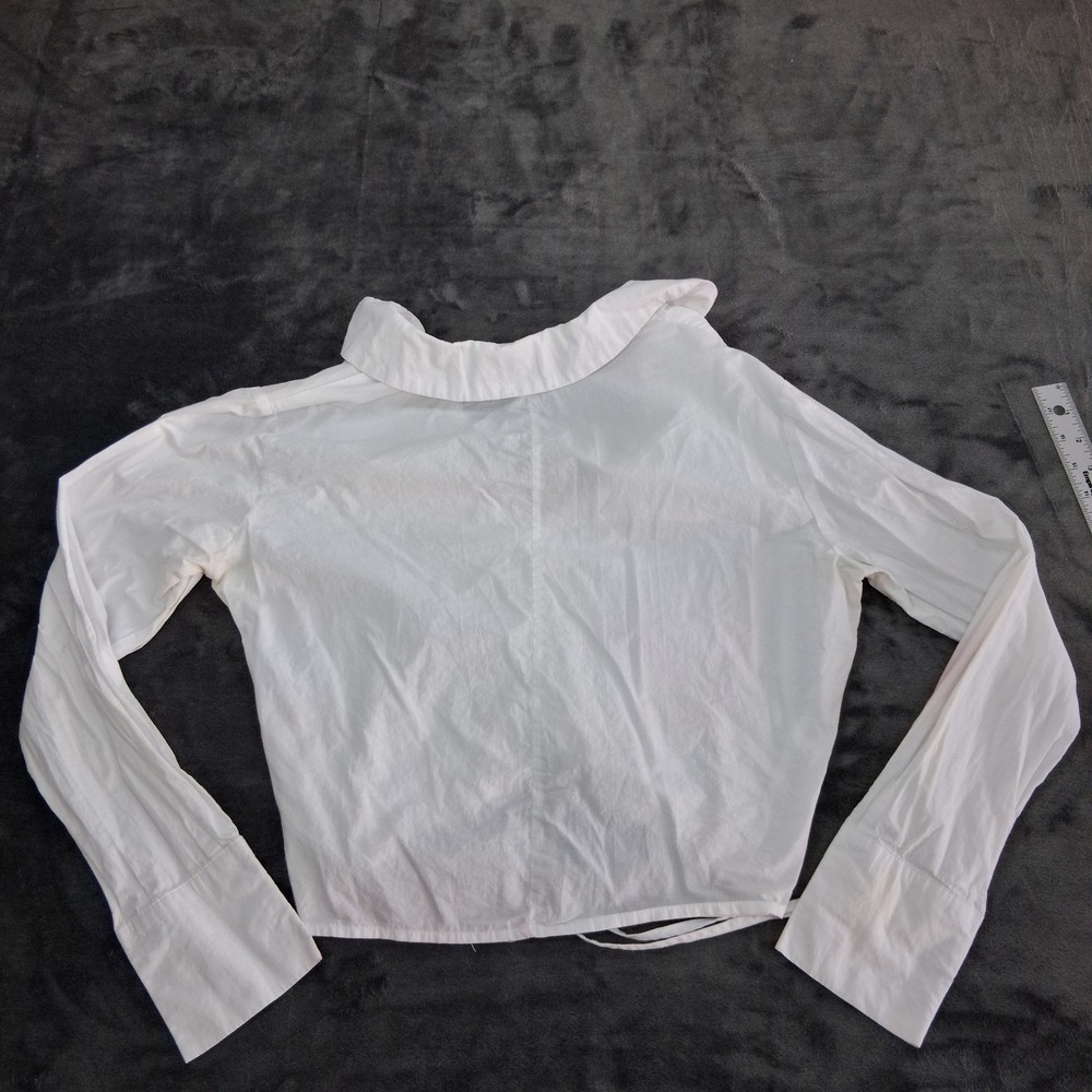 Love Potion Cinched Front Blouse Womens Small White Cotton Long Sleeve Cropped - Picture 7 of 10